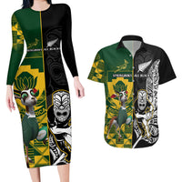 South Africa And Aotearoa Rugby Couples Matching Long Sleeve Bodycon Dress and Hawaiian Shirt 2023 Springboks Kente Combine All Black Maori Fern LT14 Green - Polynesian Pride