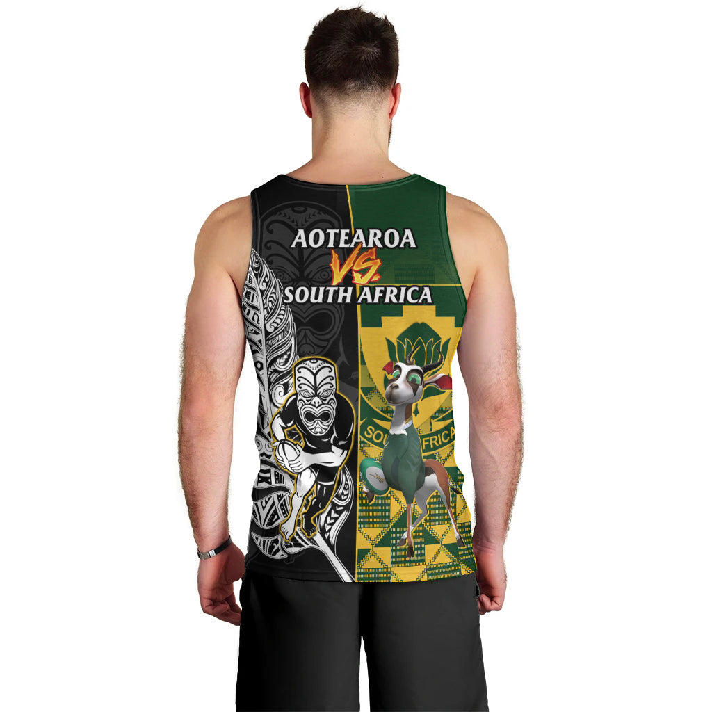 South Africa And Aotearoa Rugby Men Tank Top 2023 Springboks Kente Combine All Black Maori Fern LT14 - Polynesian Pride