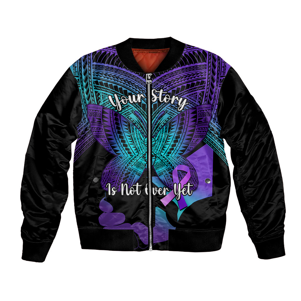 Suicide Awareness Your Story Is Not Over Yet Bomber Jacket Polynesian Butterfly Tattoo LT14 Unisex Purple - Polynesian Pride