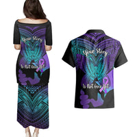 Suicide Awareness Your Story Is Not Over Yet Couples Matching Puletasi Dress and Hawaiian Shirt Polynesian Butterfly Tattoo LT14 - Polynesian Pride