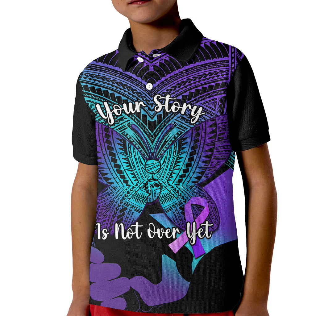 Suicide Awareness Your Story Is Not Over Yet Kid Polo Shirt Polynesian Butterfly Tattoo LT14 Kid Purple - Polynesian Pride