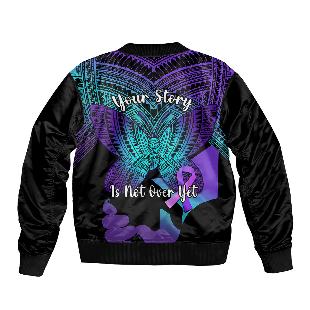 Suicide Awareness Your Story Is Not Over Yet Sleeve Zip Bomber Jacket Polynesian Butterfly Tattoo LT14 - Polynesian Pride