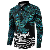 New Zealand Sulphur-crested Cockatoo Button Sweatshirt Aotearoa Maori Mix Paua Shell