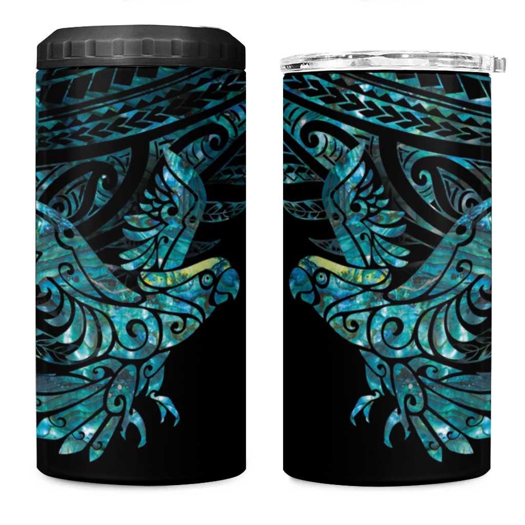 New Zealand Sulphur-crested Cockatoo 4 in 1 Can Cooler Tumbler Aotearoa Maori Mix Paua Shell