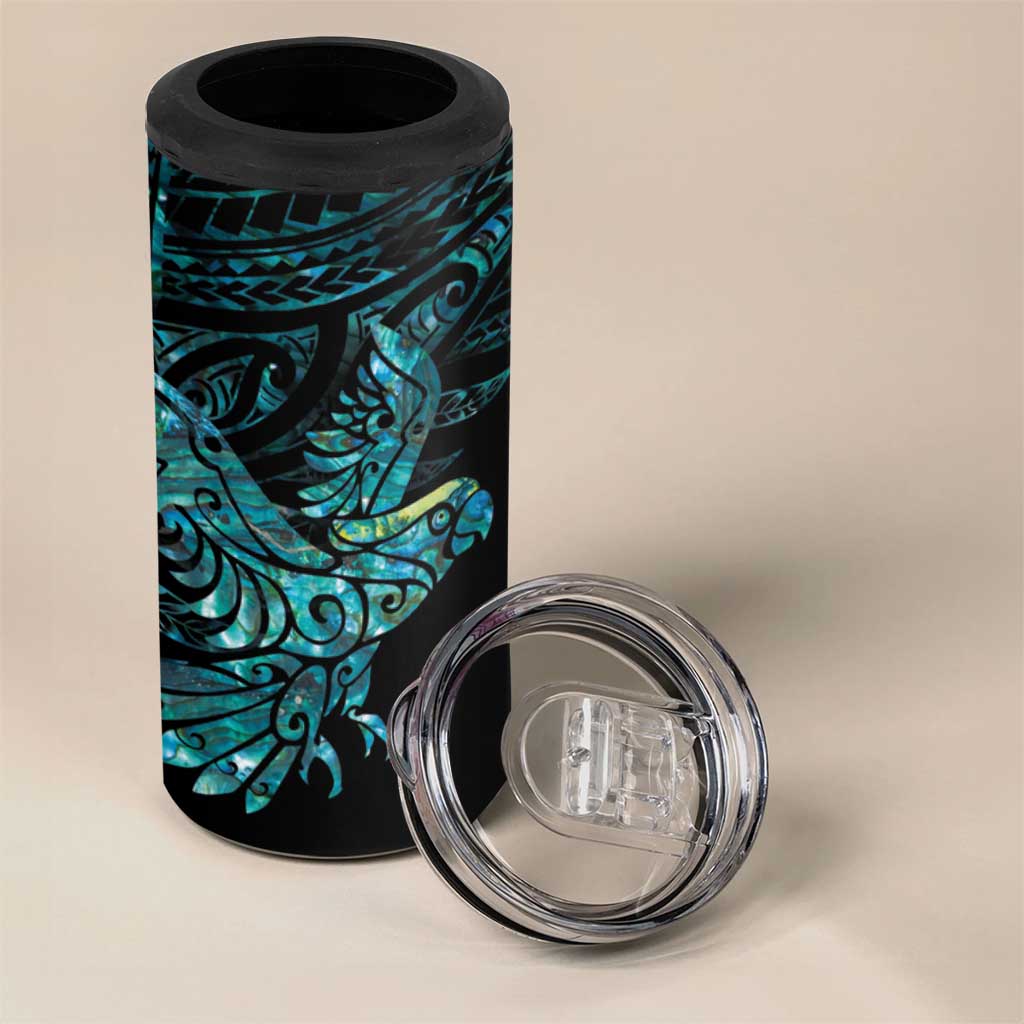 New Zealand Sulphur-crested Cockatoo 4 in 1 Can Cooler Tumbler Aotearoa Maori Mix Paua Shell