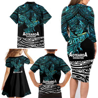 New Zealand Sulphur-crested Cockatoo Family Matching Long Sleeve Bodycon Dress and Hawaiian Shirt Aotearoa Maori Mix Paua Shell LT14 - Polynesian Pride