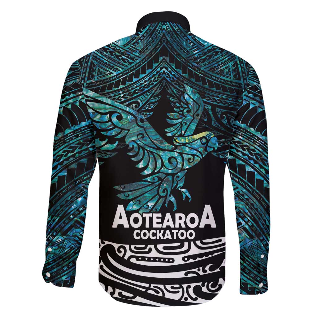 New Zealand Sulphur-crested Cockatoo Family Matching Long Sleeve Bodycon Dress and Hawaiian Shirt Aotearoa Maori Mix Paua Shell LT14 - Polynesian Pride
