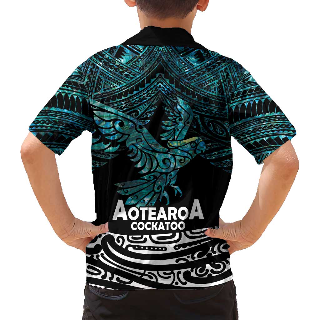 New Zealand Sulphur-crested Cockatoo Family Matching Off Shoulder Maxi Dress and Hawaiian Shirt Aotearoa Maori Mix Paua Shell LT14 - Polynesian Pride