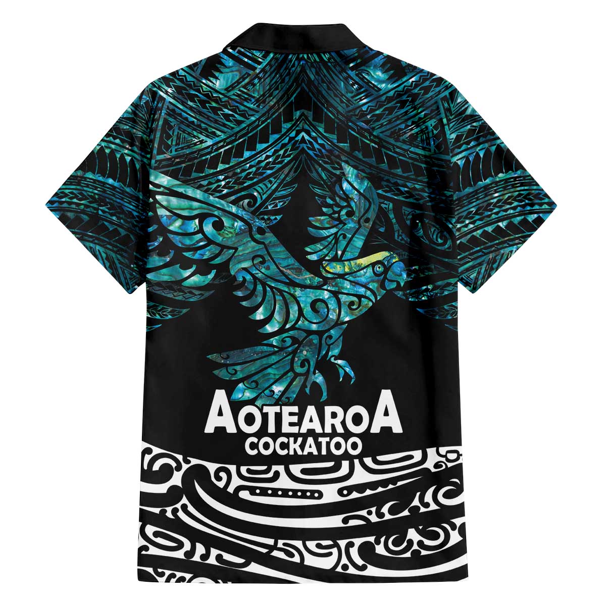 New Zealand Sulphur-crested Cockatoo Family Matching Off Shoulder Short Dress and Hawaiian Shirt Aotearoa Maori Mix Paua Shell LT14 - Polynesian Pride
