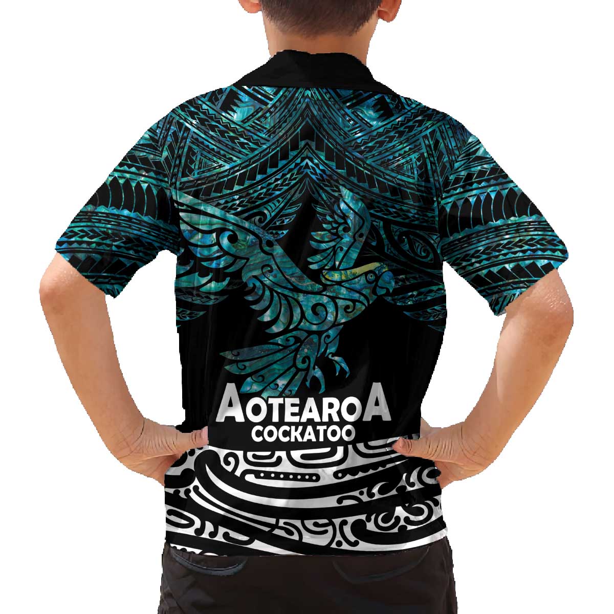 New Zealand Sulphur-crested Cockatoo Family Matching Puletasi and Hawaiian Shirt Aotearoa Maori Mix Paua Shell LT14 - Polynesian Pride