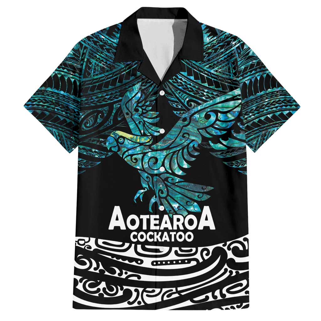 New Zealand Sulphur-crested Cockatoo Family Matching Summer Maxi Dress and Hawaiian Shirt Aotearoa Maori Mix Paua Shell LT14 Dad's Shirt - Short Sleeve Turquoise - Polynesian Pride