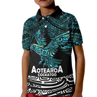 New Zealand Sulphur-crested Cockatoo Kid Polo Shirt Aotearoa Maori Mix Paua Shell LT14 Kid Turquoise - Polynesian Pride