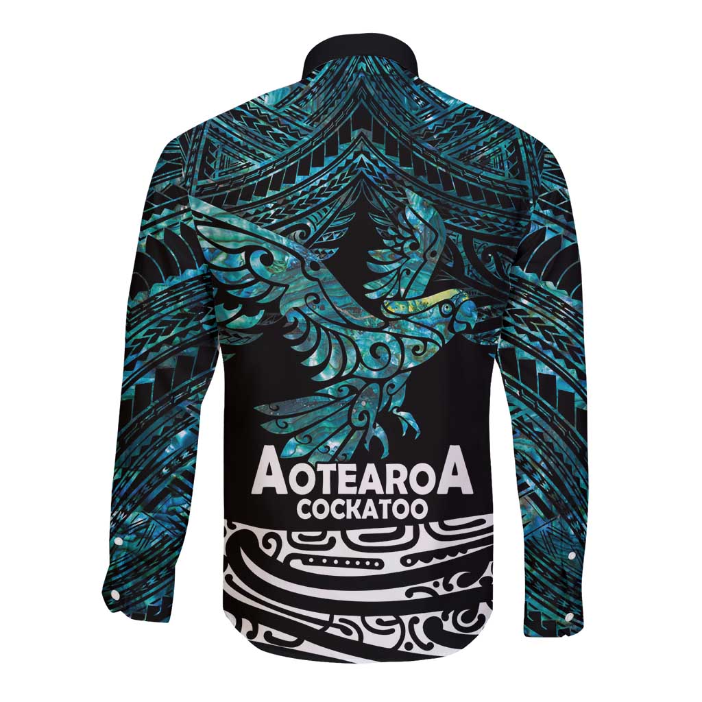 New Zealand Sulphur-crested Cockatoo Long Sleeve Button Shirt Aotearoa Maori Mix Paua Shell LT14 - Polynesian Pride