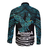 New Zealand Sulphur-crested Cockatoo Long Sleeve Button Shirt Aotearoa Maori Mix Paua Shell LT14 - Polynesian Pride