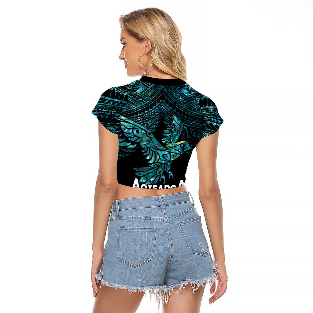 New Zealand Sulphur-crested Cockatoo Raglan Cropped T Shirt Aotearoa Maori Mix Paua Shell LT14 - Polynesian Pride