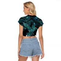 New Zealand Sulphur-crested Cockatoo Raglan Cropped T Shirt Aotearoa Maori Mix Paua Shell LT14 - Polynesian Pride