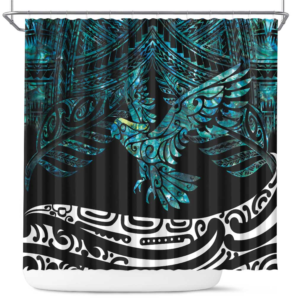 New Zealand Sulphur-crested Cockatoo Shower Curtain Aotearoa Maori Mix Paua Shell LT14 Turquoise - Polynesian Pride