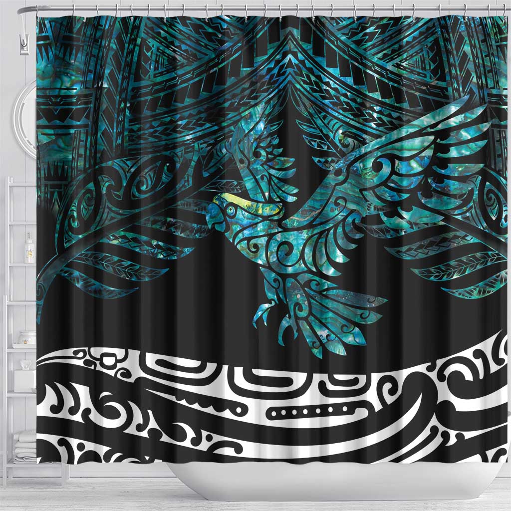 New Zealand Sulphur-crested Cockatoo Shower Curtain Aotearoa Maori Mix Paua Shell LT14 - Polynesian Pride