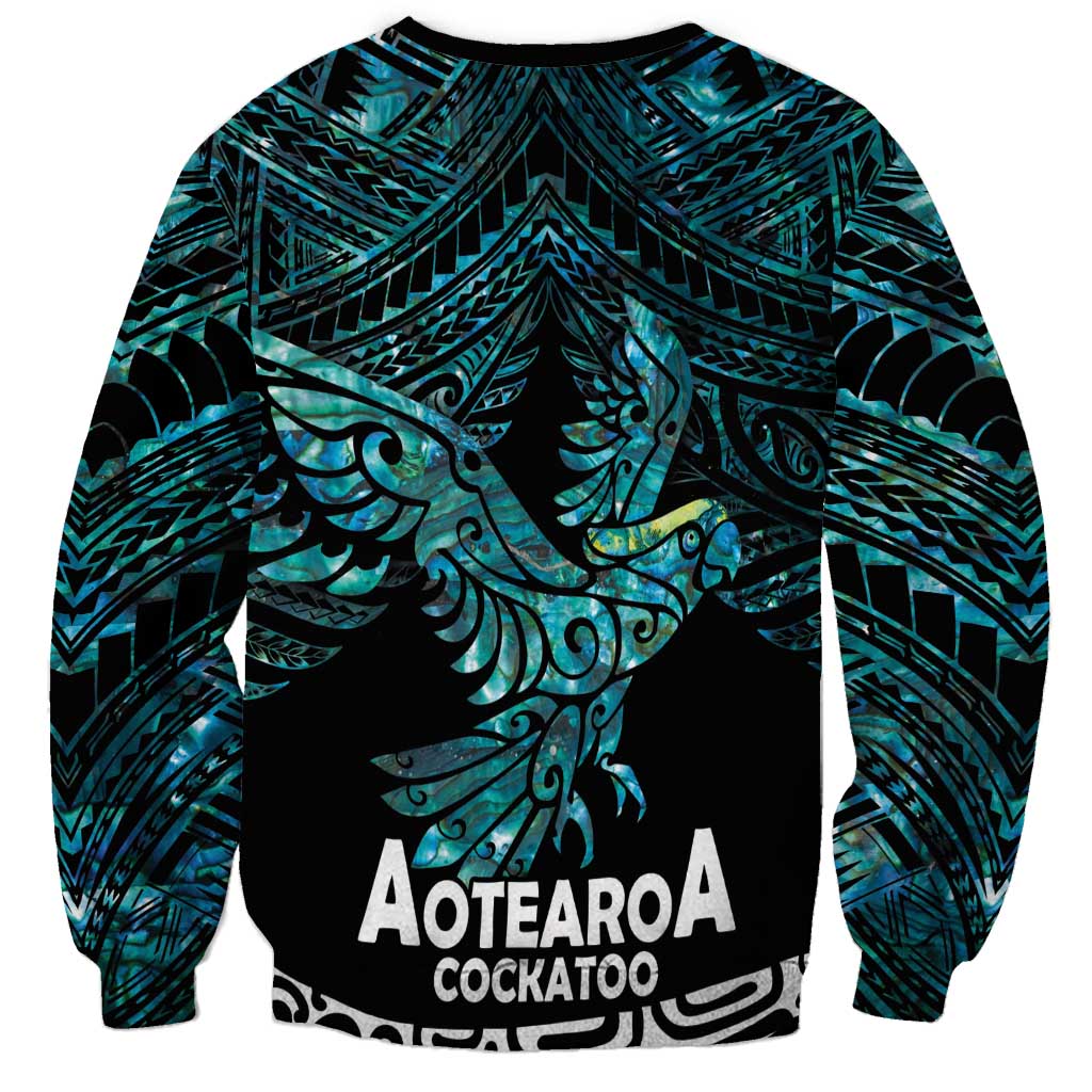 New Zealand Sulphur-crested Cockatoo Sweatshirt Aotearoa Maori Mix Paua Shell