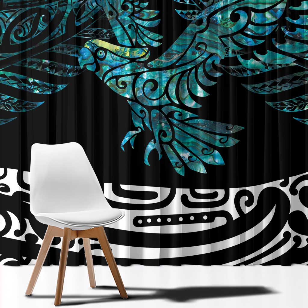 New Zealand Sulphur-crested Cockatoo Window Curtain Aotearoa Maori Mix Paua Shell