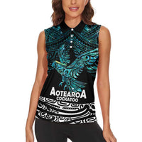 New Zealand Sulphur-crested Cockatoo Women Sleeveless Polo Shirt Aotearoa Maori Mix Paua Shell