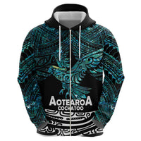 New Zealand Sulphur-crested Cockatoo Zip Hoodie Aotearoa Maori Mix Paua Shell