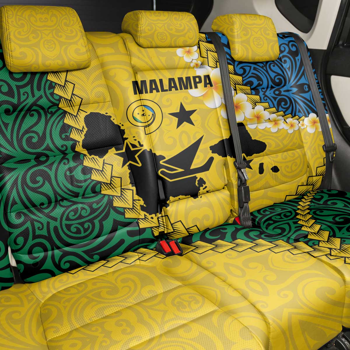 Malampa Province Back Car Seat Cover Vanuatu Map - Plumeria Flag Color