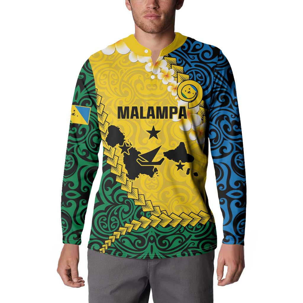 Malampa Province Button Sweatshirt Vanuatu Map - Plumeria Flag Color LT14 - Polynesian Pride