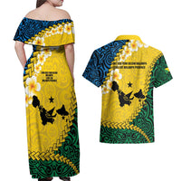 Malampa Province Couples Matching Off Shoulder Maxi Dress and Hawaiian Shirt Vanuatu Map - Plumeria Flag Color LT14 - Polynesian Pride