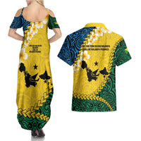 Malampa Province Couples Matching Summer Maxi Dress and Hawaiian Shirt Vanuatu Map - Plumeria Flag Color