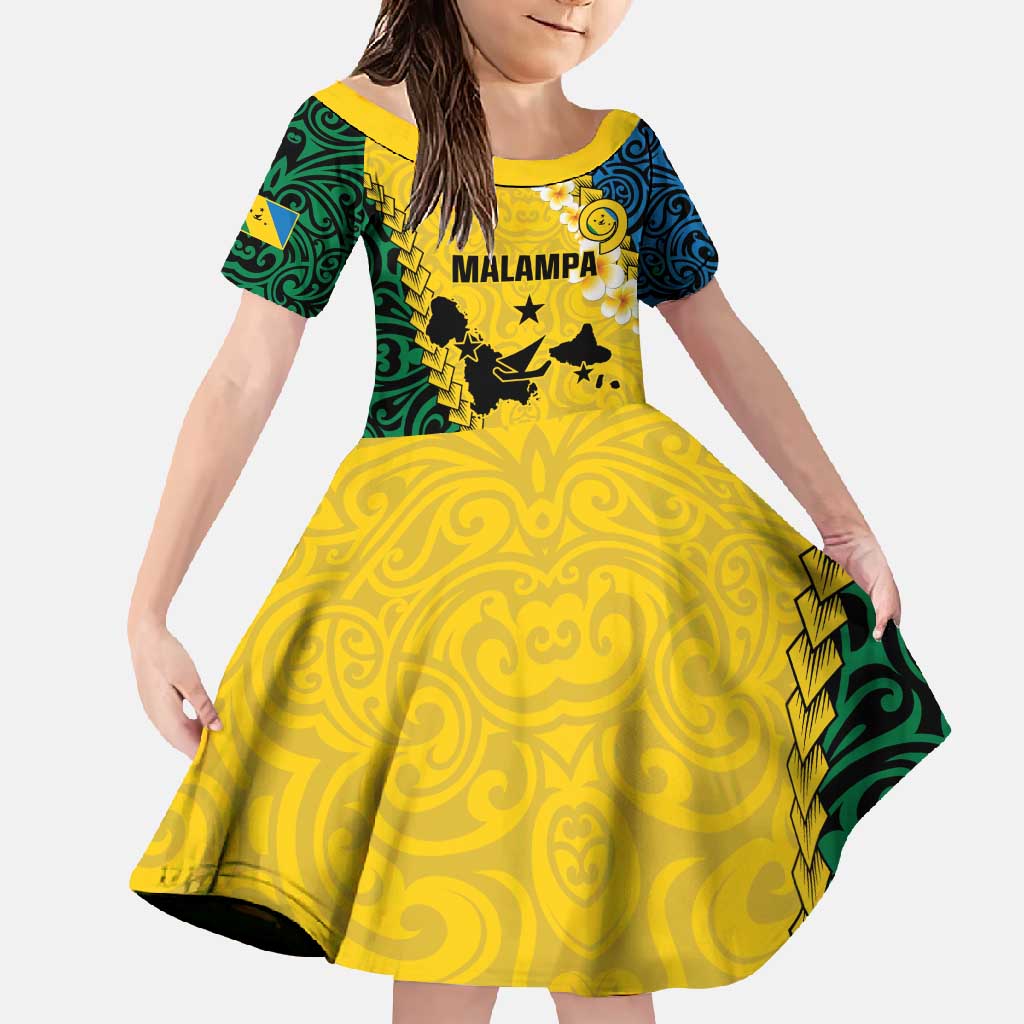 Malampa Province Family Matching Mermaid Dress and Hawaiian Shirt Vanuatu Map - Plumeria Flag Color LT14 Daughter's Dress Yellow - Polynesian Pride