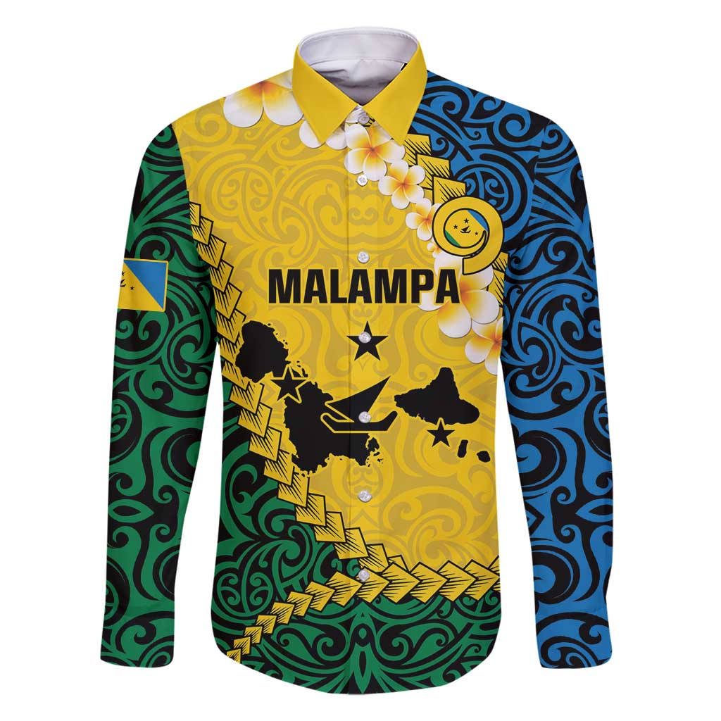 Malampa Province Family Matching Mermaid Dress and Hawaiian Shirt Vanuatu Map - Plumeria Flag Color LT14 Dad's Shirt - Long Sleeve Yellow - Polynesian Pride