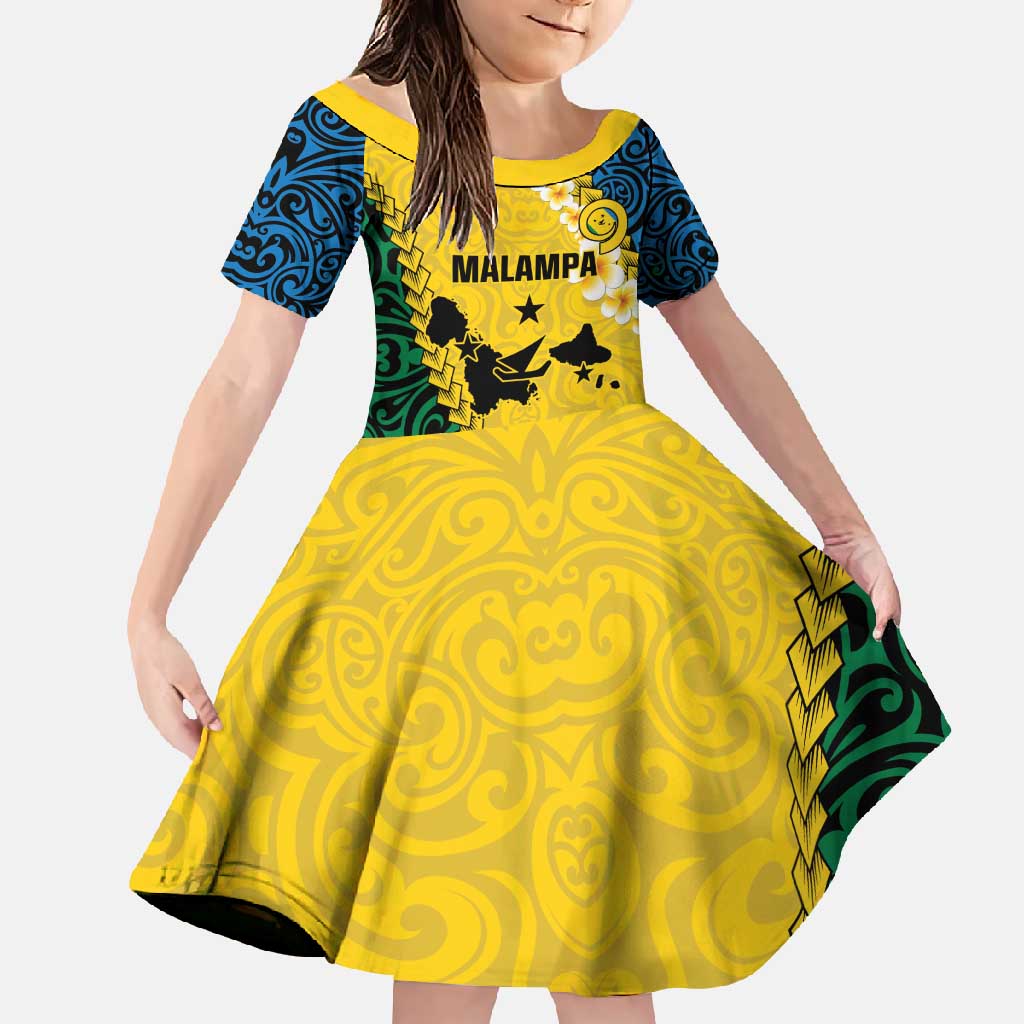 Malampa Province Family Matching Off Shoulder Maxi Dress and Hawaiian Shirt Vanuatu Map - Plumeria Flag Color LT14 Daughter's Dress Yellow - Polynesian Pride