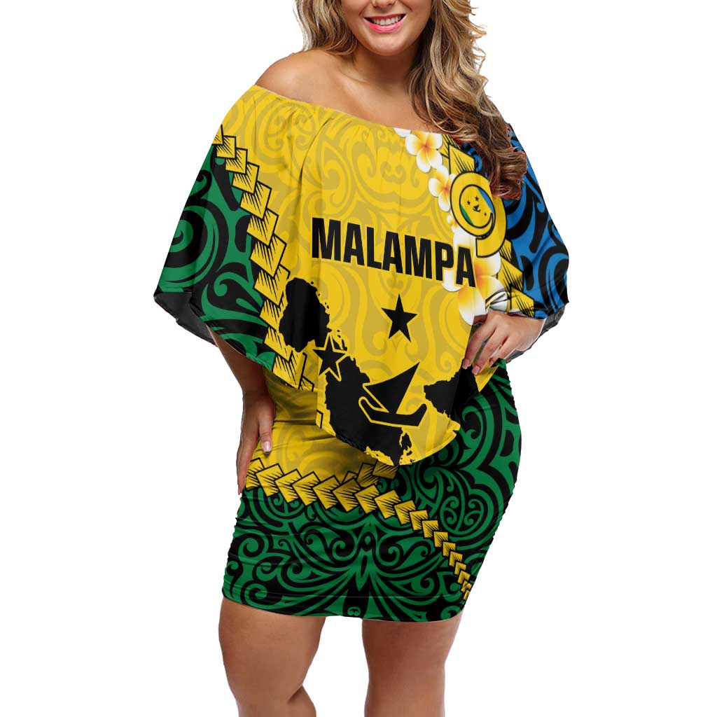 Malampa Province Family Matching Off Shoulder Short Dress and Hawaiian Shirt Vanuatu Map - Plumeria Flag Color LT14 Mom's Dress Yellow - Polynesian Pride