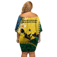 Malampa Province Family Matching Off Shoulder Short Dress and Hawaiian Shirt Vanuatu Map - Plumeria Flag Color LT14 - Polynesian Pride