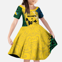 Malampa Province Family Matching Puletasi and Hawaiian Shirt Vanuatu Map - Plumeria Flag Color LT14 Daughter's Dress Yellow - Polynesian Pride