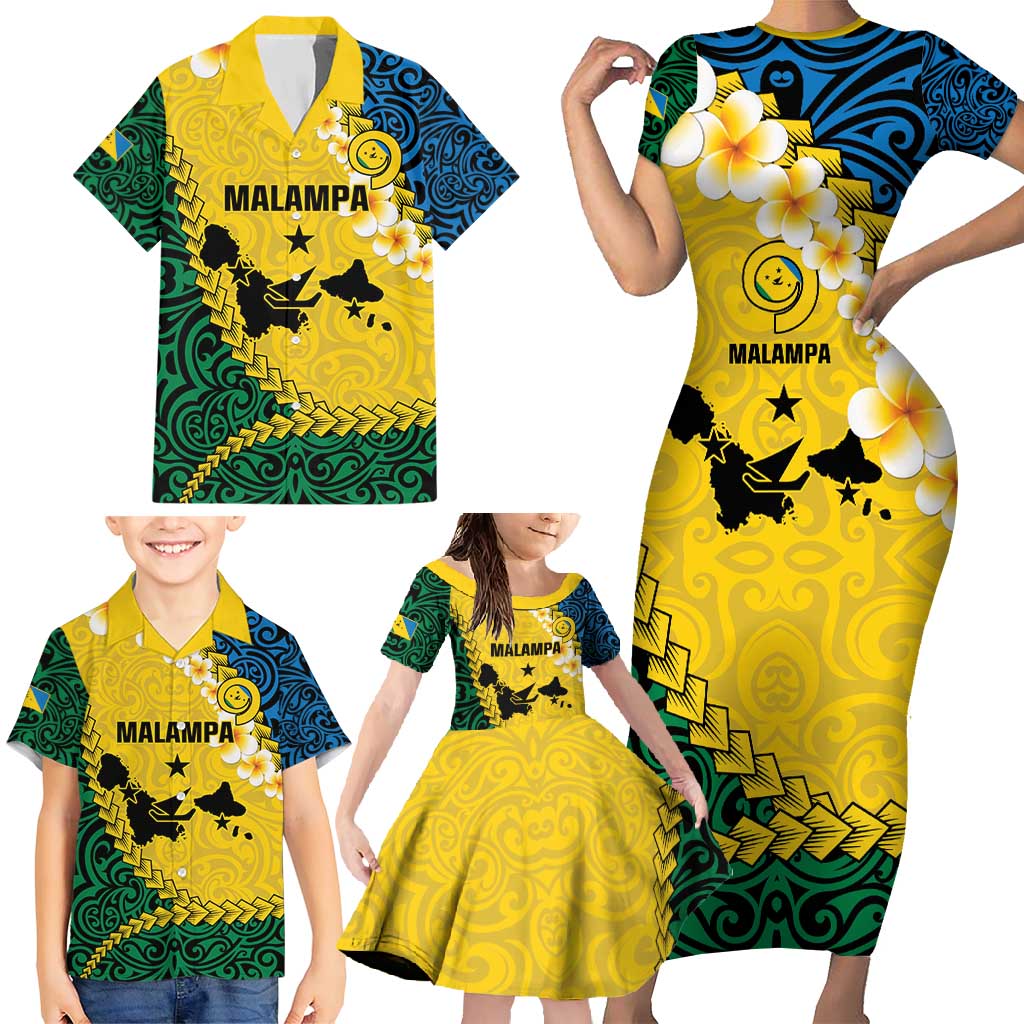 Malampa Province Family Matching Short Sleeve Bodycon Dress and Hawaiian Shirt Vanuatu Map - Plumeria Flag Color LT14 - Polynesian Pride