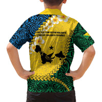 Malampa Province Family Matching Summer Maxi Dress and Hawaiian Shirt Vanuatu Map - Plumeria Flag Color LT14 - Polynesian Pride