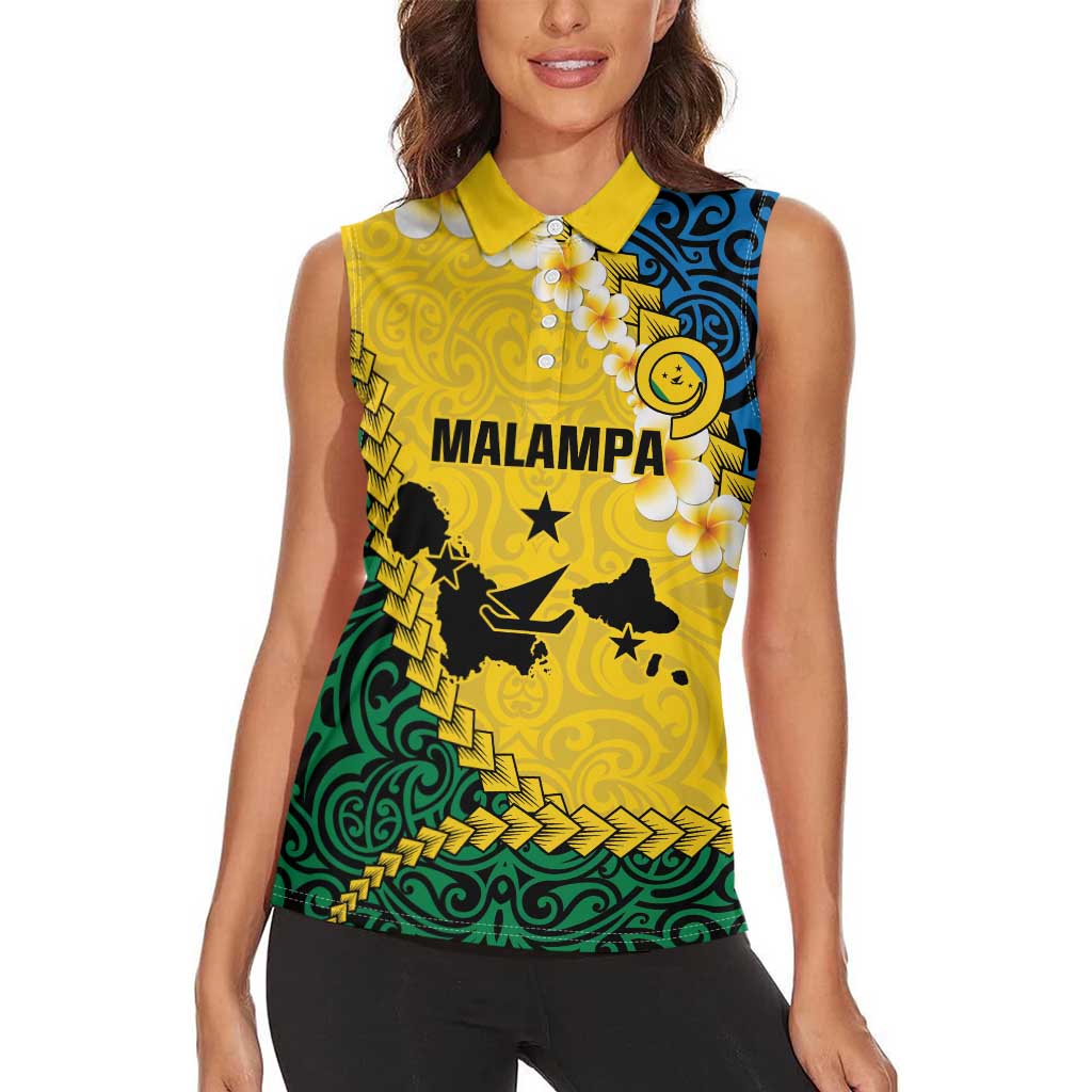 Malampa Province Women Sleeveless Polo Shirt Vanuatu Map - Plumeria Flag Color LT14 - Polynesian Pride