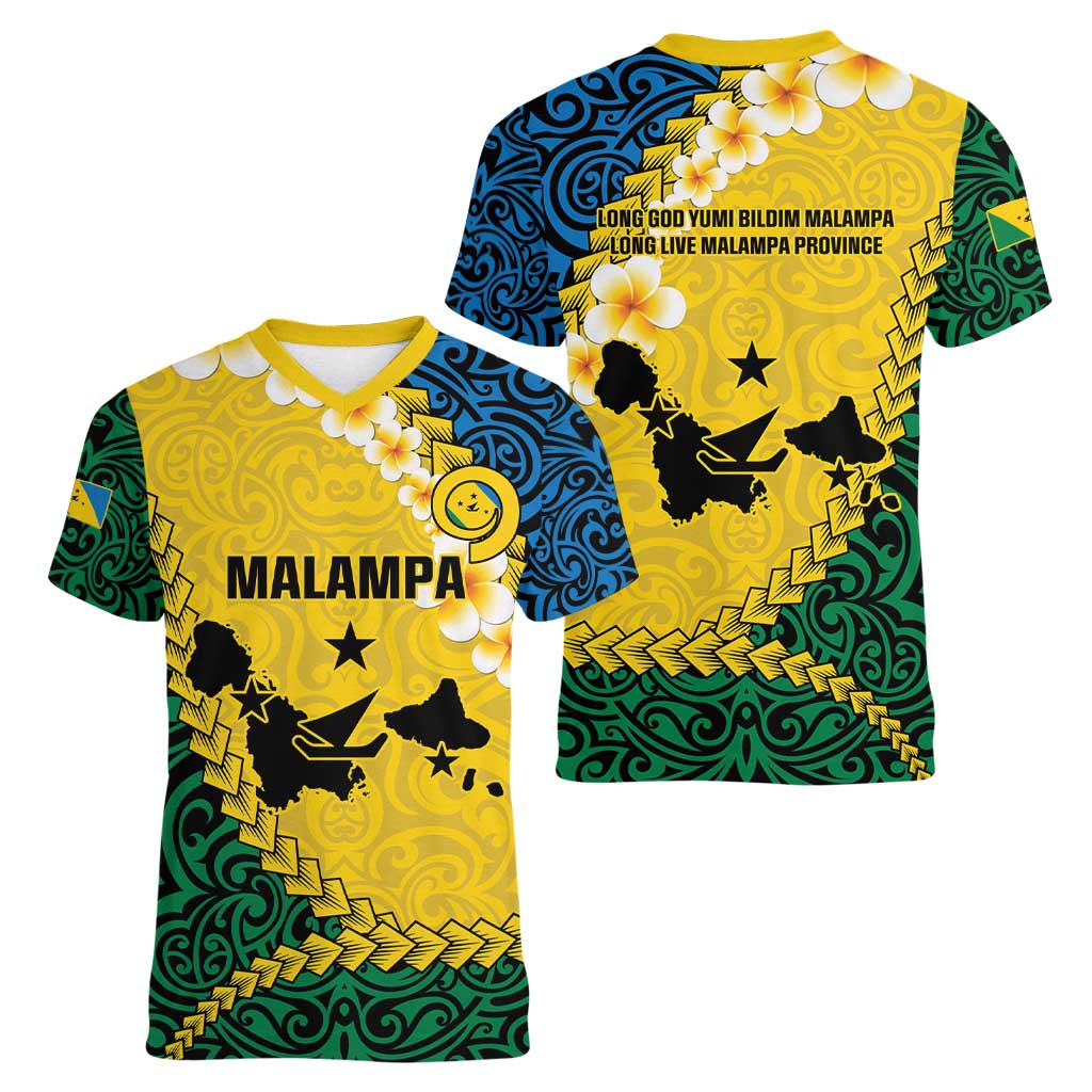 Malampa Province Women V-Neck T-Shirt Vanuatu Map - Plumeria Flag Color LT14 - Polynesian Pride