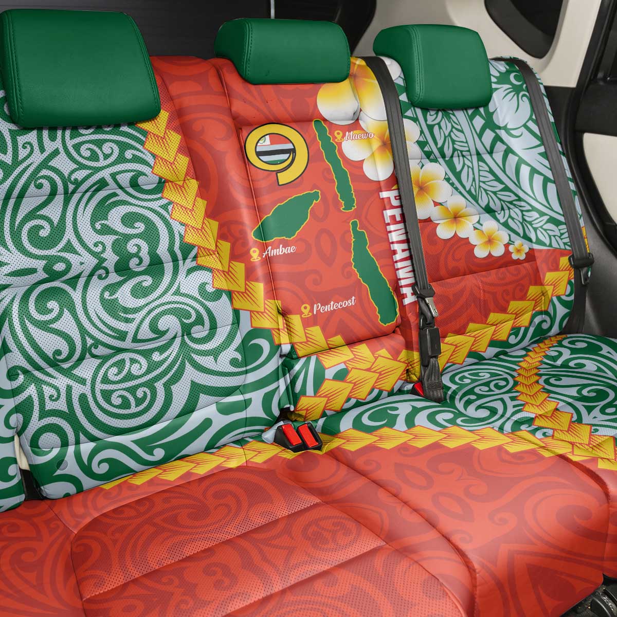 Penama Province Back Car Seat Cover Vanuatu Map - Plumeria Flag Color