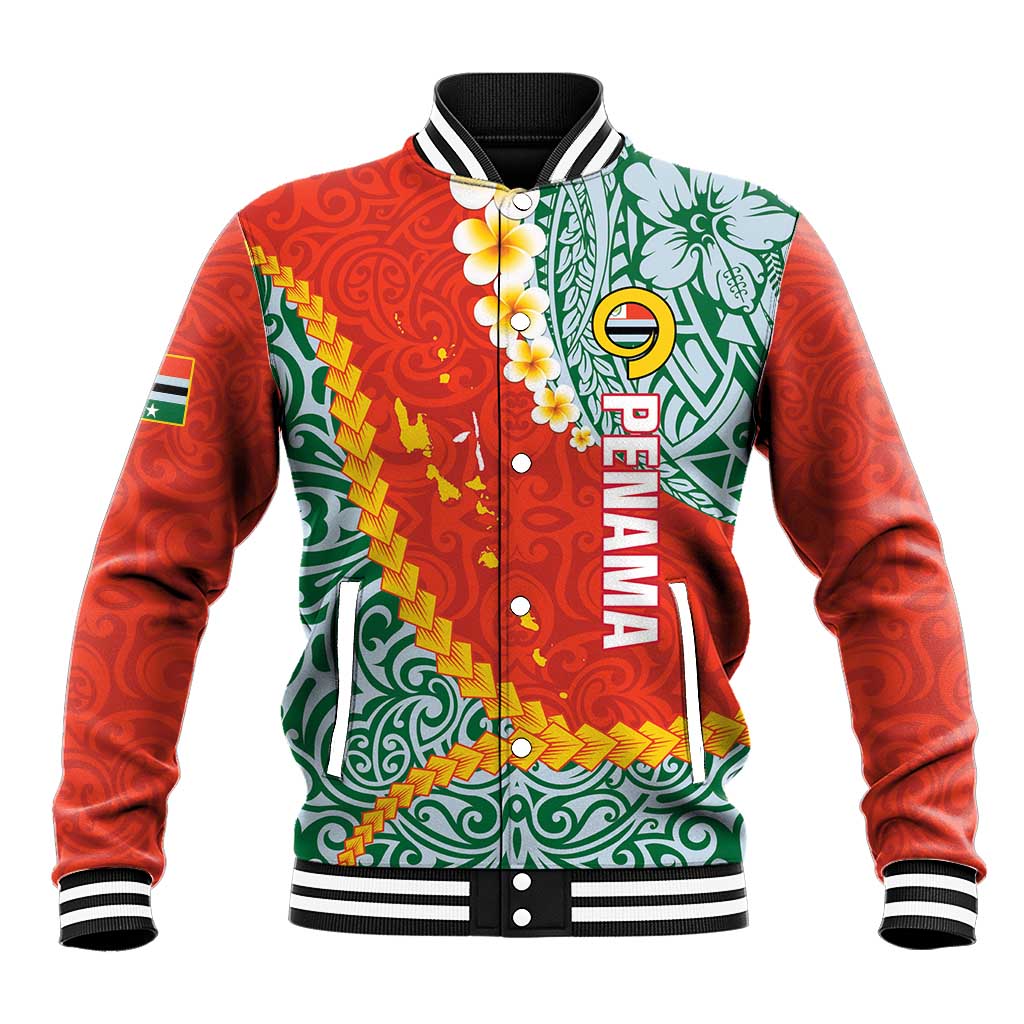 Penama Province Baseball Jacket Vanuatu Map - Plumeria Flag Color LT14 Unisex Red - Polynesian Pride
