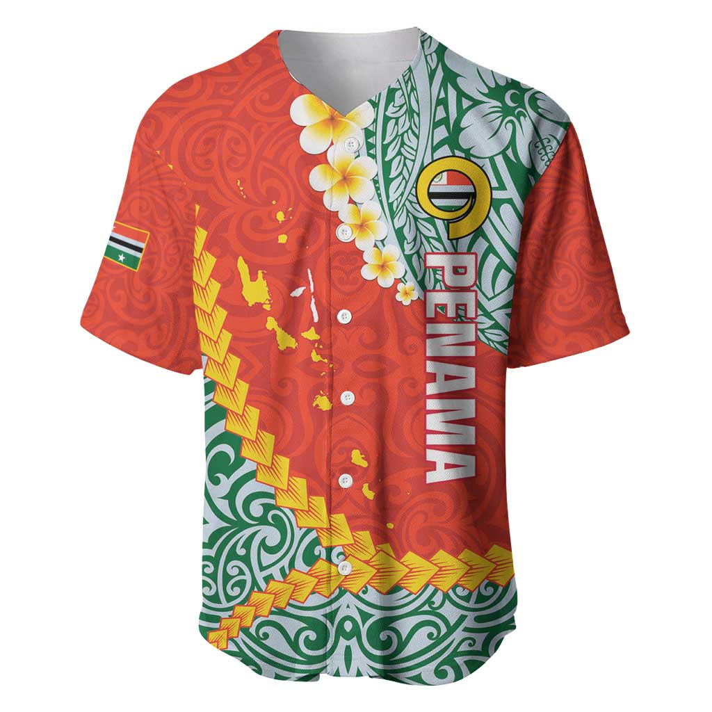 Penama Province Baseball Jersey Vanuatu Map - Plumeria Flag Color LT14 Red - Polynesian Pride