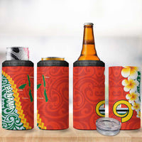 Penama Province 4 in 1 Can Cooler Tumbler Vanuatu Pattern Map With Plumeria Flag Color