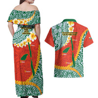 Penama Province Couples Matching Off Shoulder Maxi Dress and Hawaiian Shirt Vanuatu Map - Plumeria Flag Color LT14 - Polynesian Pride