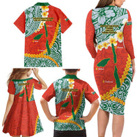 Penama Province Family Matching Long Sleeve Bodycon Dress and Hawaiian Shirt Vanuatu Map - Plumeria Flag Color LT14 - Polynesian Pride