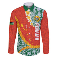 Penama Province Family Matching Long Sleeve Bodycon Dress and Hawaiian Shirt Vanuatu Map - Plumeria Flag Color LT14 Dad's Shirt - Long Sleeve Red - Polynesian Pride