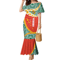 Penama Province Family Matching Mermaid Dress and Hawaiian Shirt Vanuatu Map - Plumeria Flag Color LT14 Mom's Dress Red - Polynesian Pride