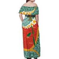 Penama Province Family Matching Off Shoulder Maxi Dress and Hawaiian Shirt Vanuatu Map - Plumeria Flag Color LT14 - Polynesian Pride