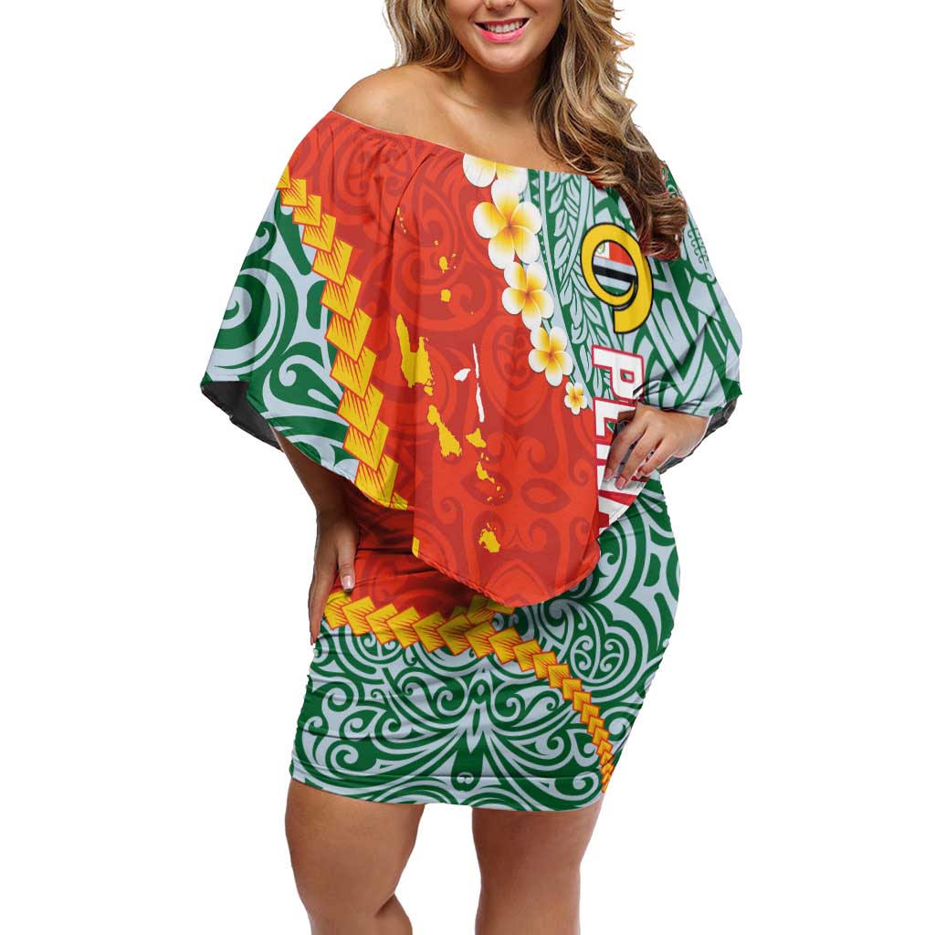 Penama Province Family Matching Off Shoulder Short Dress and Hawaiian Shirt Vanuatu Map - Plumeria Flag Color LT14 Mom's Dress Red - Polynesian Pride